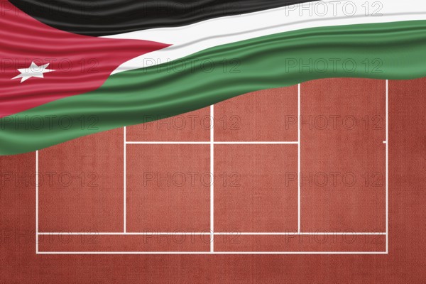 Jordan Flag on Clay Tennis Court, Sports Symbol