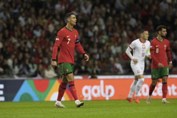 Football match, captain Cristiano RONALDO CR7 Portugal walks confidently to the right with captain's armband, Estadio do Dragao, Porto, Portugal