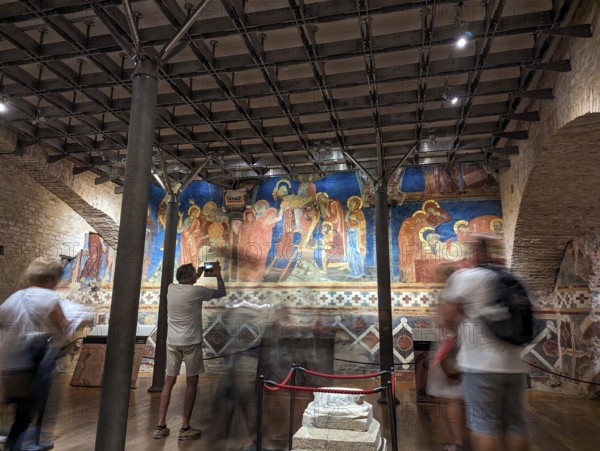 SIENA, ITALY, SEPTEMBER 23, 2023, Famous fresco of Christ, in the Crypt of the Siena cathedral, Italy