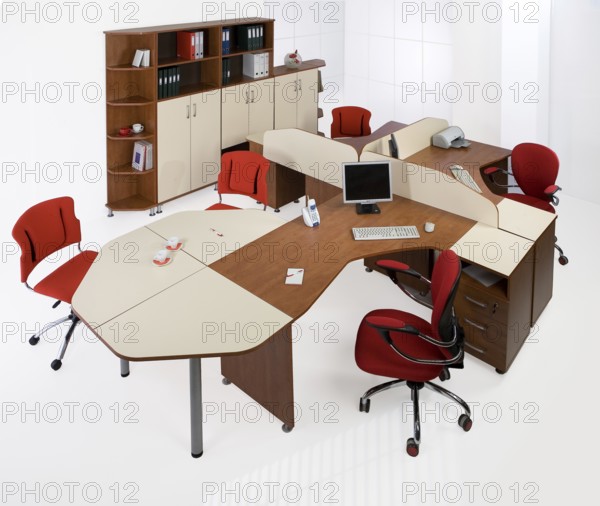 Suite of office furniture on isolated studio background, Novosibirsk, Russia