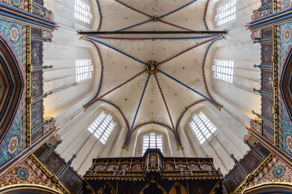 Stralsund, Germany, July 31, 2019: Interior view of the nave of St. Nicholas Church