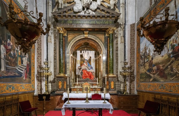 Salamanca, Spain, 9 April, 2024: detail view of a side chapel and altar piece in the New Cathedral of Salamanca