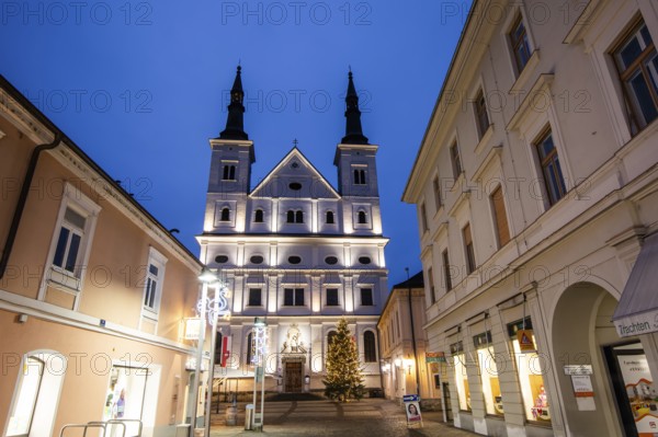 Parish church of St Xavier, blue hour, Leoben, Styria, Austria