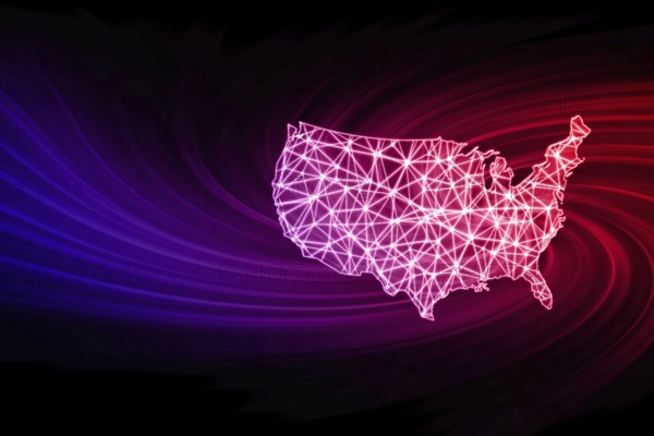 Map of United States, Polygonal mesh line map, modern map