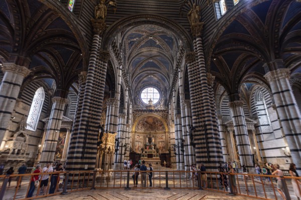 SIENA, ITALY, SEPTEMBER 23, 2023, Great medieval architecture of the Siena cathedral's nave, Italy