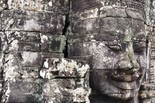 Buddhist gatekeepers, mystical, enchanted, close-ups, Khmer Kingdom, Theravada Buddhism, Unesco World Heritage Site, sacred statues, Angkor Thom, Angkor Wat, Siem Reap, Cambodia, Southeast Asia