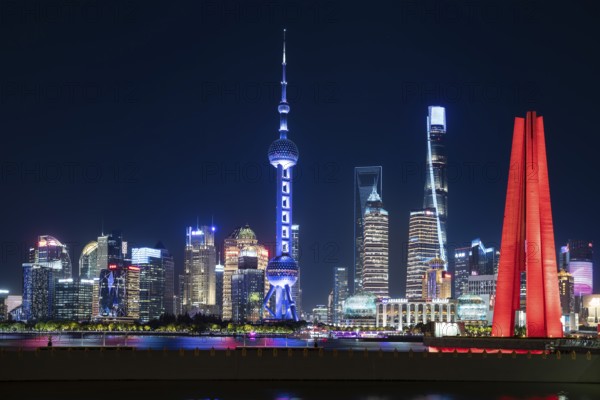 Skyline, skyscraper, Pearl Tower, Shanghai Tower, Shanghai World Financial Centre, Monument to the Heroes of Shanghai, sunset, Shanghai, People's Republic of China
