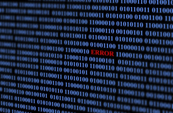 Word bug red on background Binary code blue numbers on black