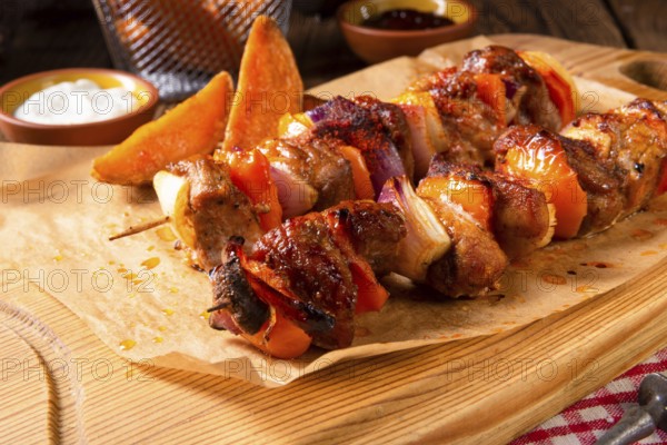 Süßkartoffeln fries mit würzigen paprika shashlik