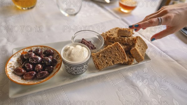 Olives, Spanish Alioli and Bread Appetizer