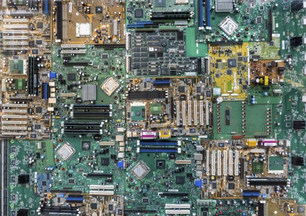 View of several computer boards lined up in a row