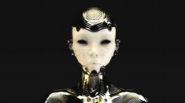 Artistic 3D illustration of a female cyborg