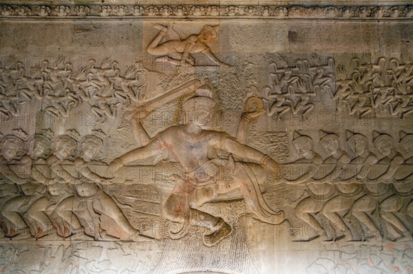 Angkor Wat was built for King Suryavarman II (ruled 1113-50) in the early 12th century as his state temple and capital city. As the best-preserved temple at the Angkor site, it is the only one to have remained a significant religious centre since its foundation – first Hindu, dedicated to the god Vishnu, then Buddhist. It is the world's largest religious building. The temple is at the top of the high classical style of Khmer architecture. It has become a symbol of Cambodia, appearing on its national flag, and it is the country's prime attraction for visitors.<br/><br/> Angkor Wat combines two basic plans of Khmer temple architecture: the temple mountain and the later galleried temple, based on early South Indian Hindu architecture. It is designed to represent Mount Meru, home of the devas in Hindu mythology: within a moat and an outer wall 3.6 kilometres (2.2 mi) long are three rectangular galleries, each raised above the next. At the centre of the temple stands a quincunx of towers