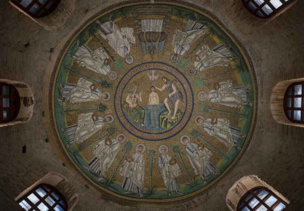 Ravenna, Baptistery of the Arians, Battistero degli Ariani, Arian Baptistery, view of the dome mosaic