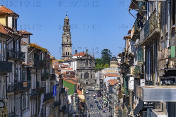 Buildings in Porto with Clérigos Church at background in Portugal