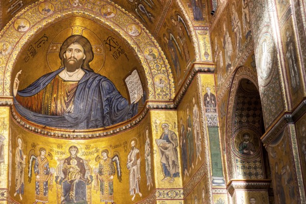 Lavish interior of the Cathedral of Santa Maria Nuova. Monreale, Sicily. Italy