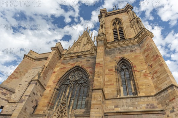 Facade of the Saint-Martin collegiate church in the city center. Colmar, Haut-Rhin, Collectivite europeenne d'Alsace, Grand Est, France