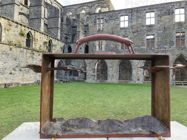 Sculpture from the artist Jean-Michel Folon in the Abbey of Villers-La-Ville, Walloon Brabant, Belgium, December 19th, 2020