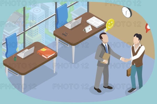 3D Isometric Flat Illustration of Job Offer, A Person Obtaining Employment