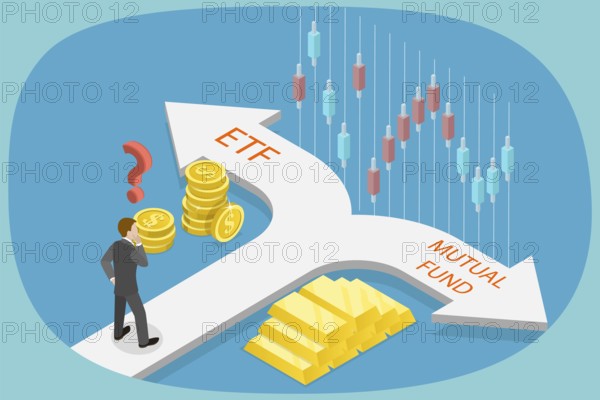 3D Isometric Flat Illustration of Exchange Traded Fund, ETF On The Stock Exchange To Invest In A Variety Of Securities