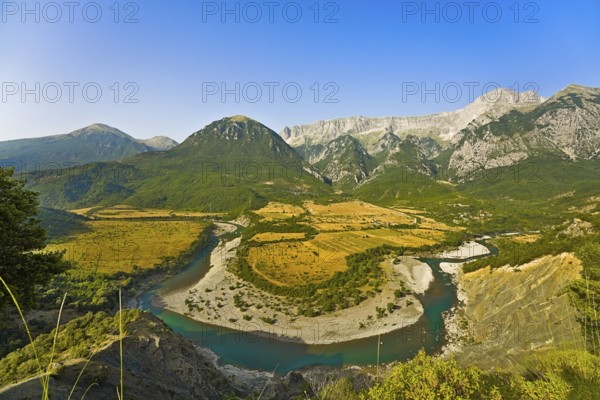 Vjosa river bend panorama at sunrise. I got up at 3 am in the morning to get there for the photo as the area is very remote from Gjirokastra