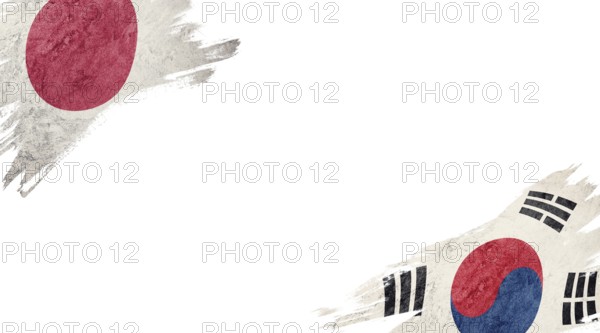 Flags of Japan and South Korea on White Background