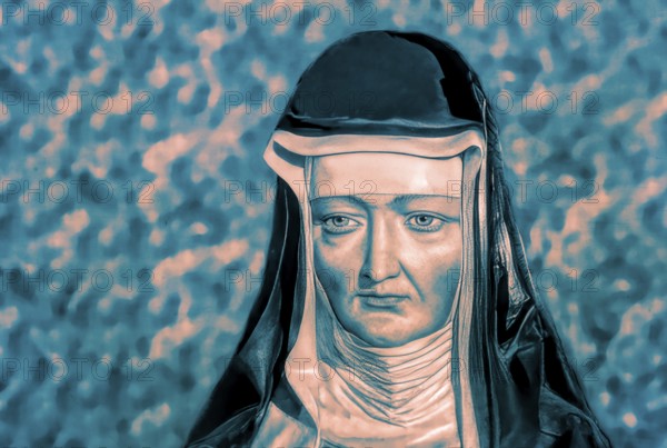 Figure of Hildegard of Bingen, Sibyl of the Rhine, 1098 – 1179, German Benedictine abbess and polymath, digitally edited