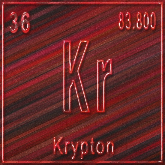 Krypton chemical element, Sign with atomic number and atomic weight, Periodic Table Element