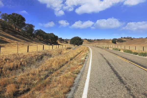 The road goes the distance. A great American highway fenced fence