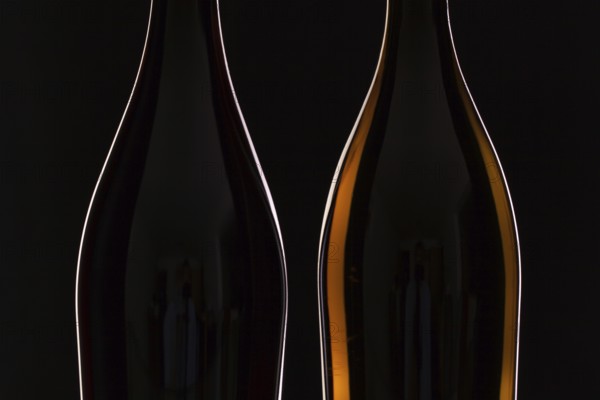 Two different bottles of wine on the black background