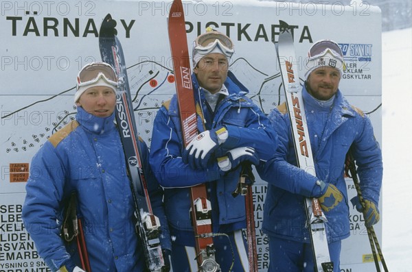 Ingemar Stenmark born 18 March 1956 is a Swedish former World Cup alpine ski racer. He is regarded as one of the most prominent Swedish athletes ever, and as the greatest slalom and giant slalom specialist of all time. Picture in the middle between Bengt Fjällberg and Stig Strand in Stenmarks home town Tärnaby Lapland Sweden