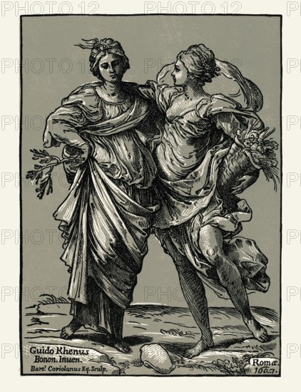 The alliance of peace and abundance, 1627, Bartolommeo Coriolano, after Guido Reni, digitally restored