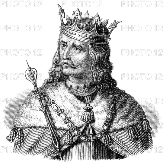 Portait of George of Kunštát and Podebrady or Podebrad or Podiebrad, 1420 - 1471, King of Bohemia, leader of the Hussites, Portrait von Georg von Podiebrad oder Georg von Kunstadt und Podiebrad, 1420 - 1471, König von Böhmen, Führer der Hussiten