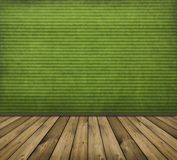 Vintage green interior with wooden floor