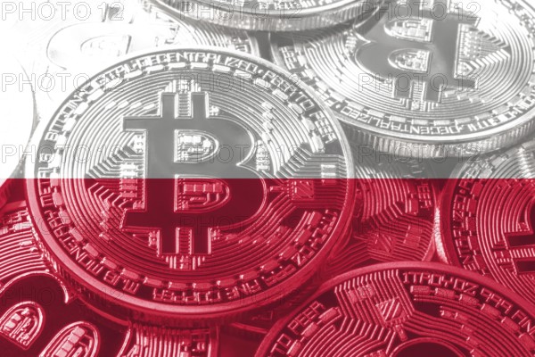 Poland bitcoin flag, national flag cryptocurrency concept black background
