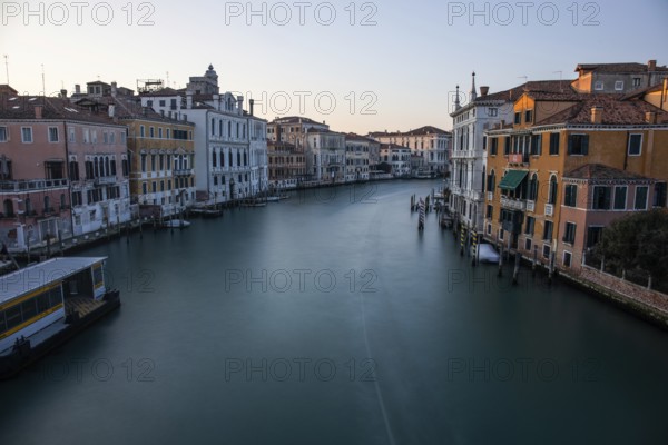 Evening light, view of the Grand Canal from the Ponte dell' Accademia, long exposure, Venice, Italy