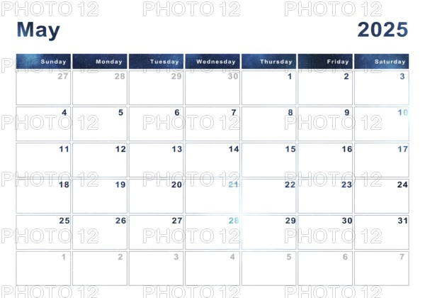 May 2025 calendar, week start Sunday, modern design