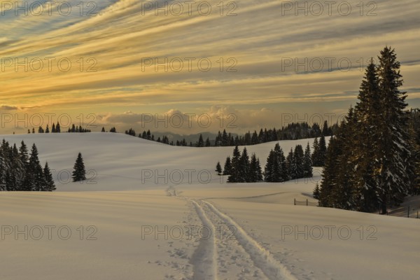 Wonderful sunset with snow and beautiful clouds in Slovakia