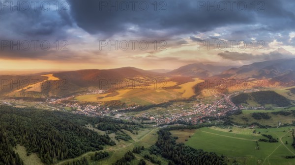 Sunset over the village of Zuberec in the West Tatras in Slovakia
