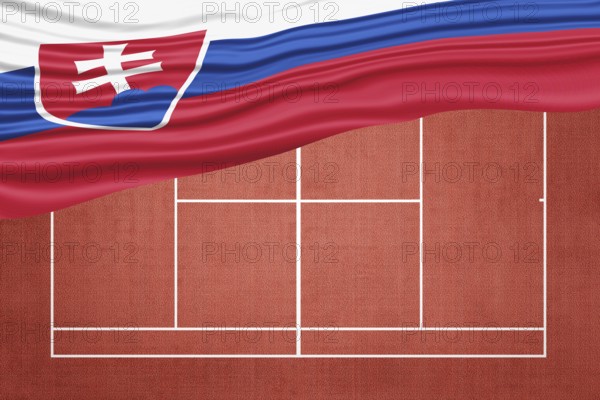 Slovakia Flag on Clay Tennis Court, Sports Symbol