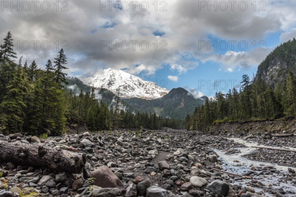 Great view on Mt Rainier from Nisqually river, USA