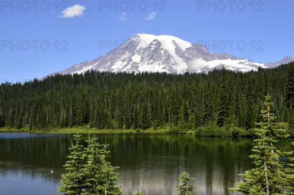 Panorama Lake in Mount Rainier National Park, Washington, USA. Panorama with lake in Mount Rainier National Park, Washington. USA
