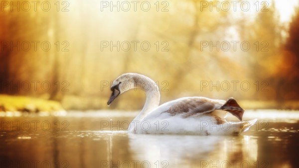 Young swan photographed against the light