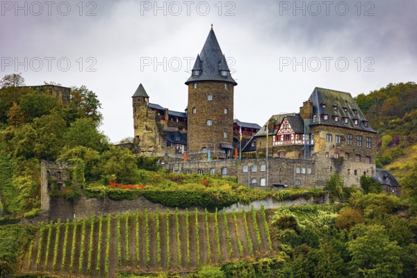 Rhine Castles: Journey into the German Middle Ages. Romantic castles on the banks of the Rhine. Magnificent medieval castles on the high hilly banks of the Rhine river