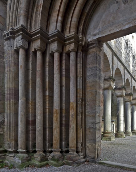 Paulinzella, monastery ruins. Main construction period 1105-24 since 16-17th century Ruin Main portal left jamb right northern arcades of the nave to the east, St., Sankt, Saint