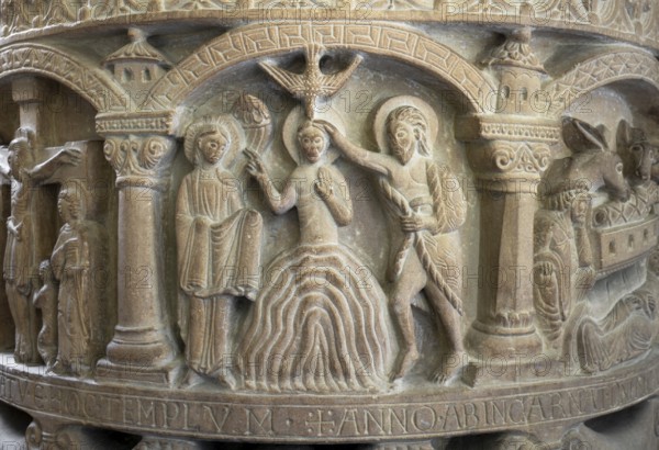 Freckenhorst, Collegiate Church of St Boniface, Romanesque baptismal font, 1st half of the 12th century, Baptism of Christ
