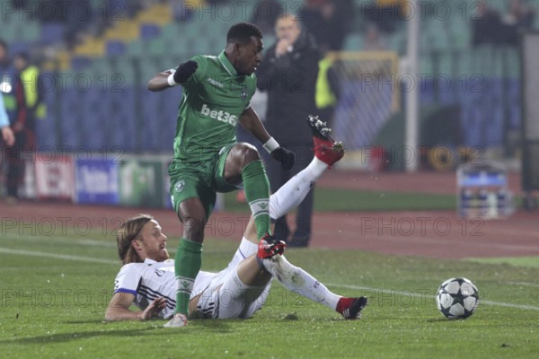 Sofia, Bulgaria - November 23, 2016: Ludogorets player Virgil Misidjan versus Basel player during UEFA Champions League football match between Ludogorets Razgrad and Basel at Bulgaria's National Stadium