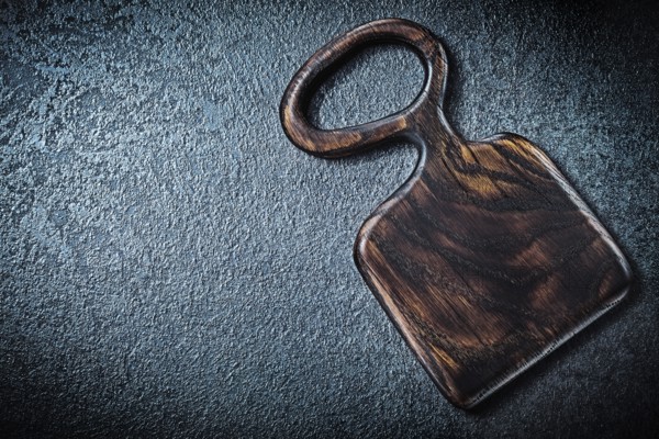 Oak wood vintage cutting board close up