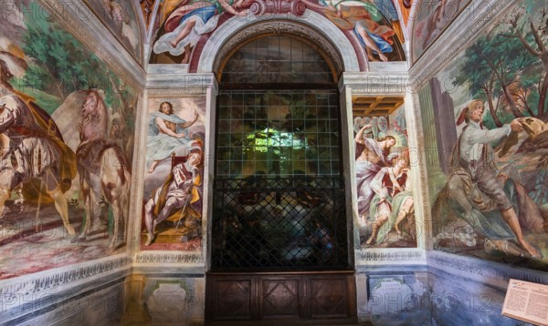 ORTA SAN GIULIO, ITALY, MAY 29, 2019 : interiors decors and frescoes of chapel in Sacro monte di Orta, may 29, 2019, in Orta san Giulio, italy