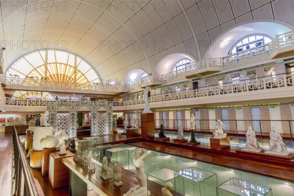 ROUBAIX, FRANCE, JUNE 14, 2024 : interiors Art Deco decors and sculptures of the olympic swimming pool La Piscine, built year 1927 by the Lille architect, Albert Baert